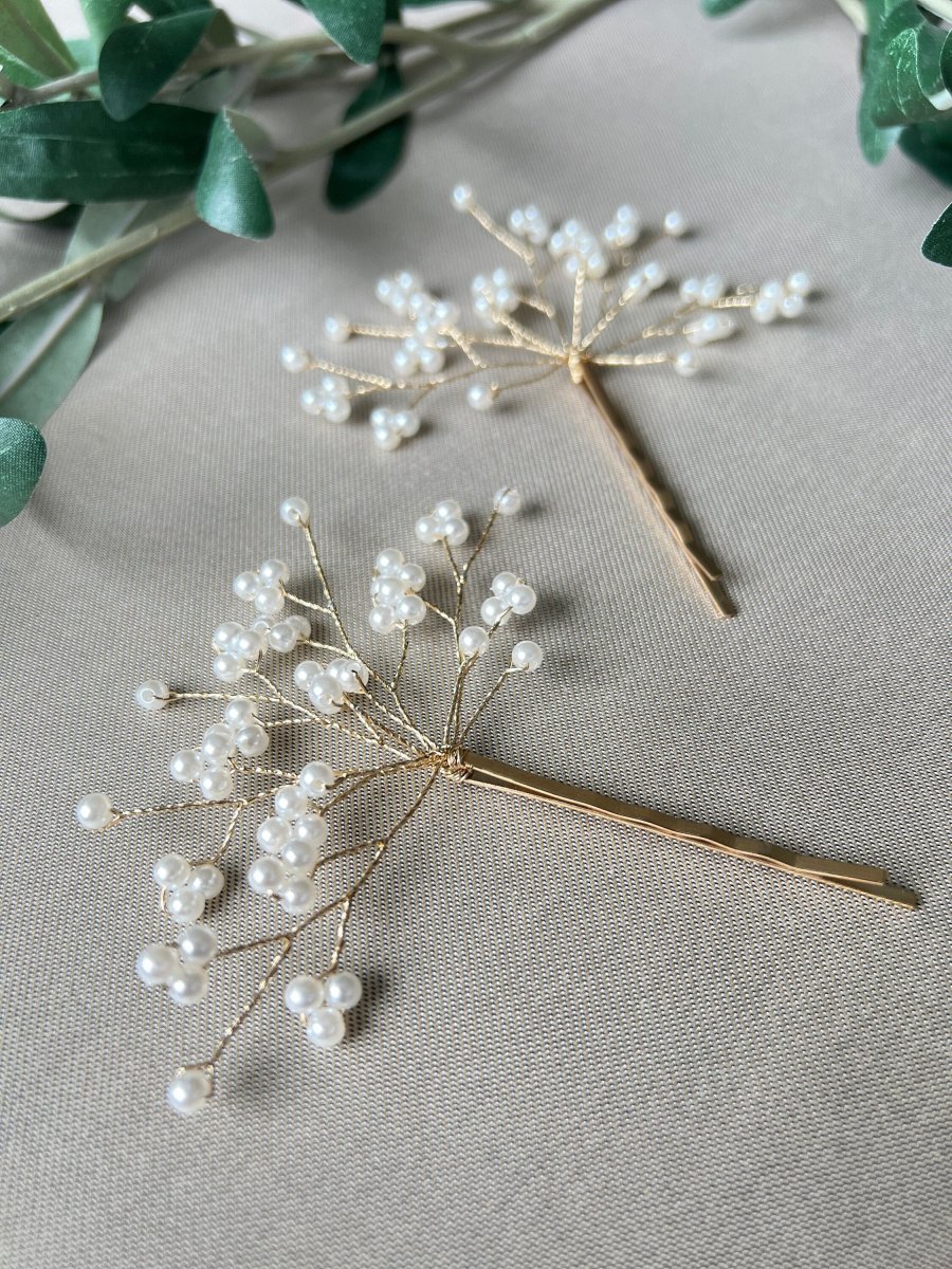 Haarschmuck, Set 2 Stück, Haarspange mit weißen Perlen, Haarklammer