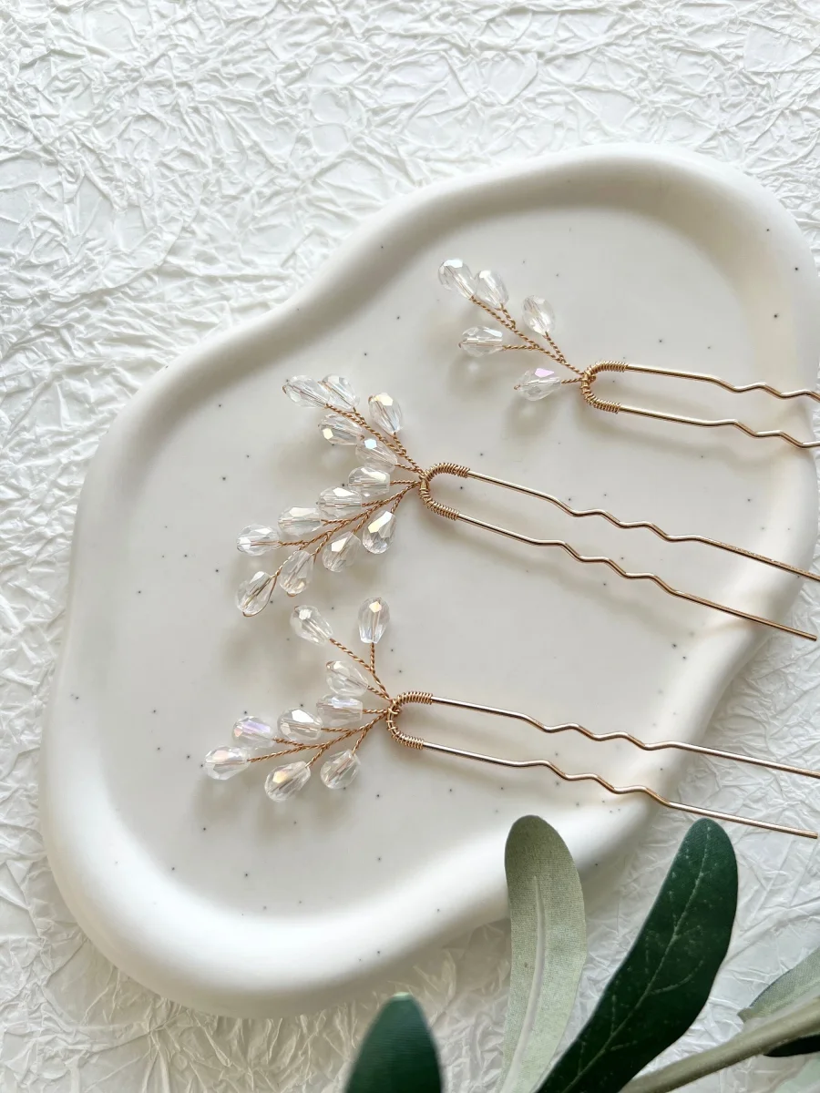 Braut Haarschmuck, Set 3 Stück, Haarspangen, weiße Perlen, Haarnadeln, Brautschmuck – Bild 4