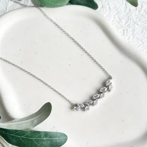Braut Halskette, Cubic Zirconia, Silber, Kette, Blätter, Brautschmuck