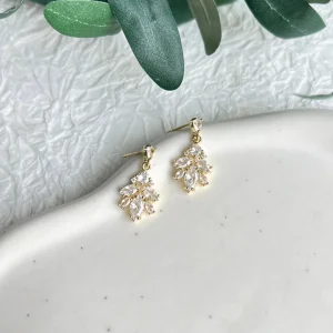 Braut Ohrringe, Gold, funkelnde Cubic Zirconia Steine, elegante Ohrstecker
