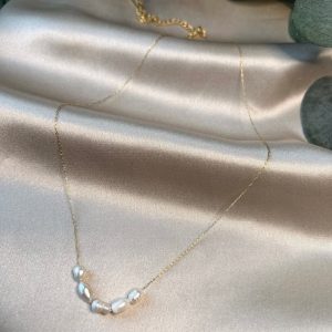 Feine Perlenhalskette, Gold oder Silber, dünnes Band, kurze Halskette, Brautschmuck