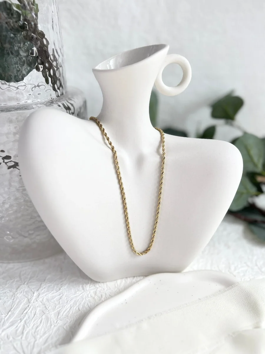 Halskette gedreht, Gold, Kordelkette Twist, glänzende Kette, verstellbar, – L 37/44 cm, B 3 mm