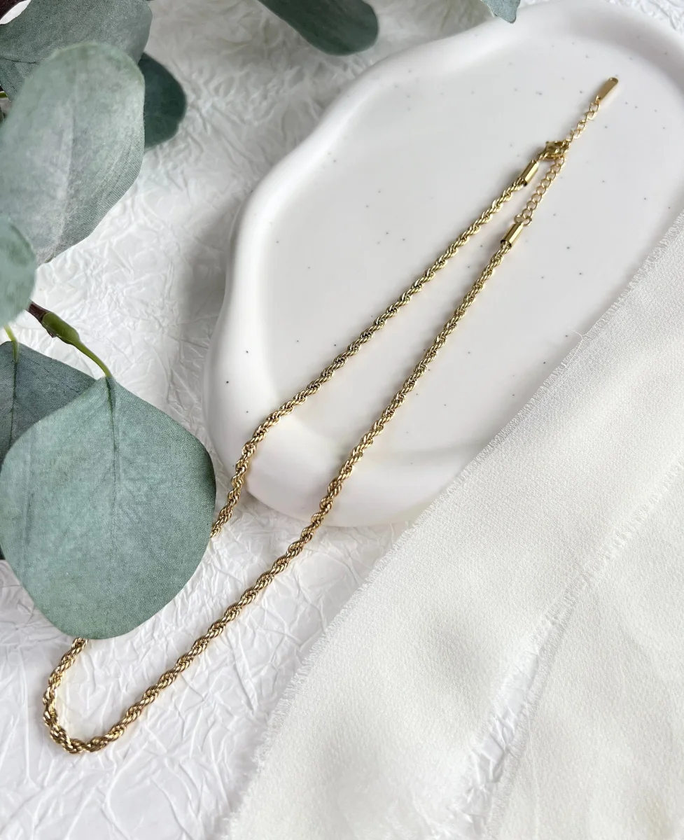 Halskette gedreht, Gold, Kordelkette Twist, glänzende Kette, verstellbar, - L 37/44 cm, B 3 mm – Bild 4