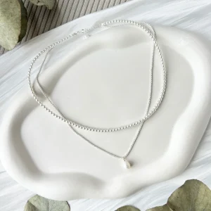 Layering Halskette, Silber, mehrreihige Kette, kurz und lang, Perlenanhänger