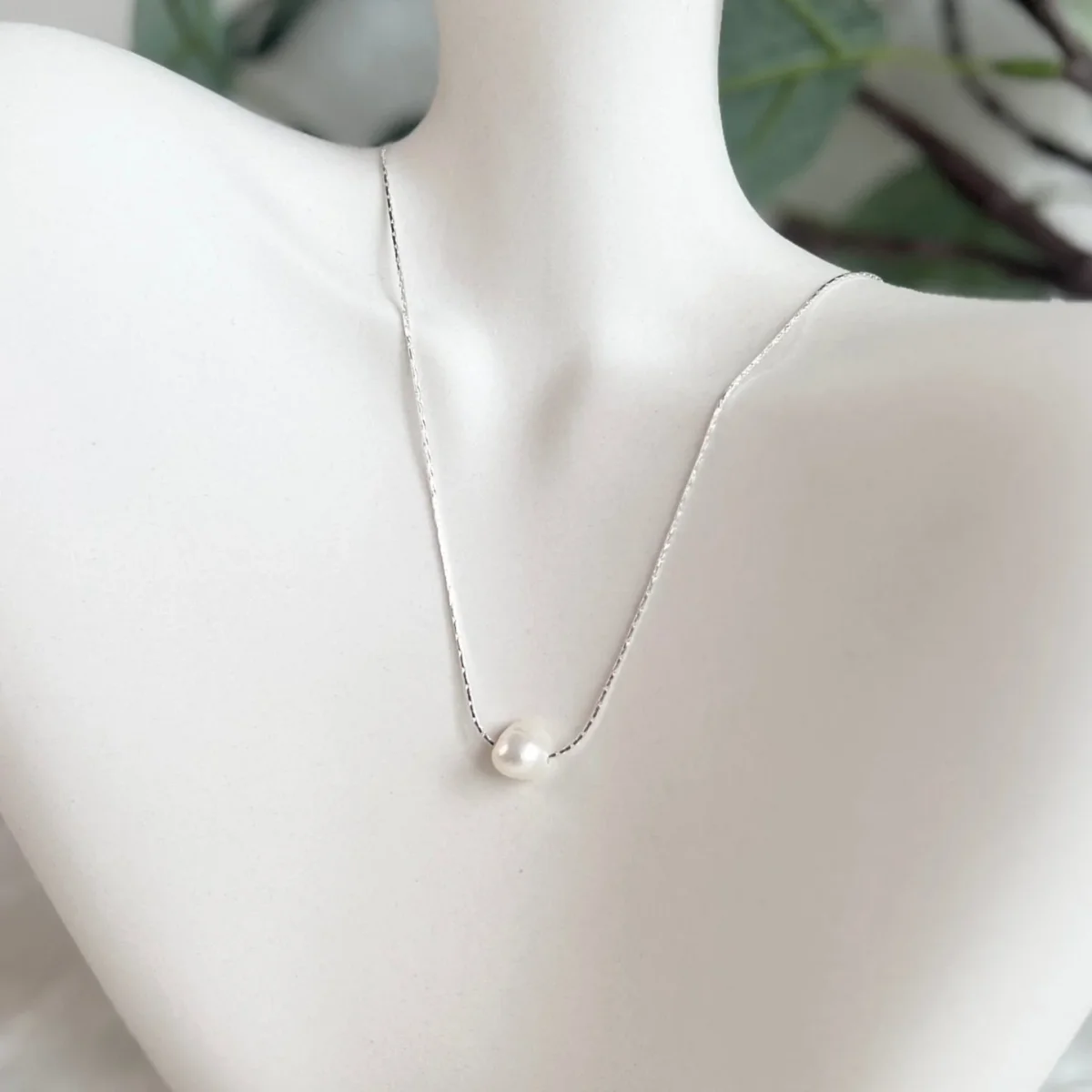 Perlenhalskette, Silber, zarte Kette, Braut, Perle, feiner silberner Schmuck