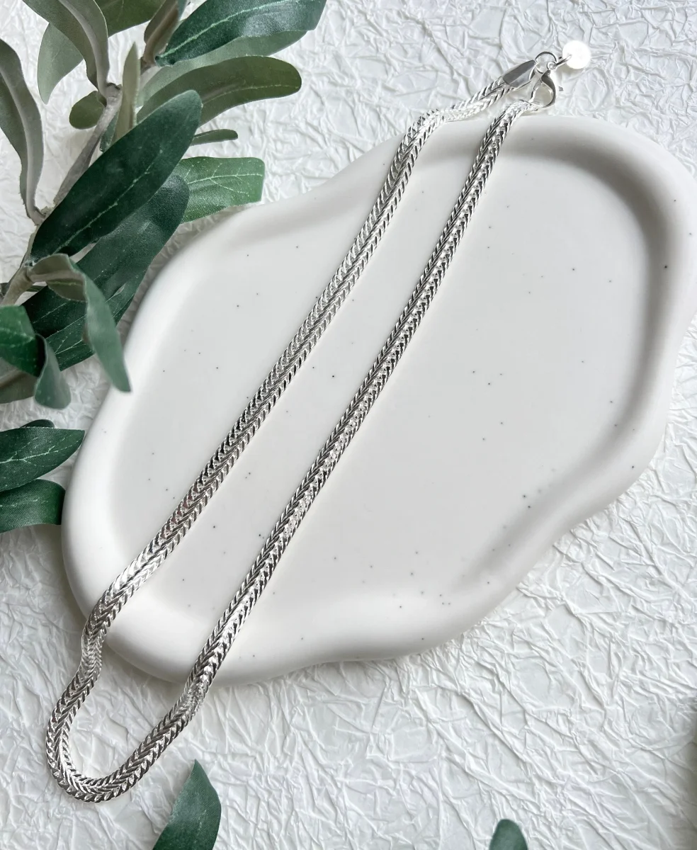 Flache Halskette, Silber, Schlangenkette, hochwertige Gliederkette, glänzende Kette – Bild 3